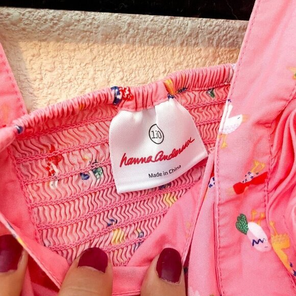 Hanna Andersson Girls Pink Bird Print Ruffle Apron Style Swing Dress Size US 6-7 - Picture 4 of 7